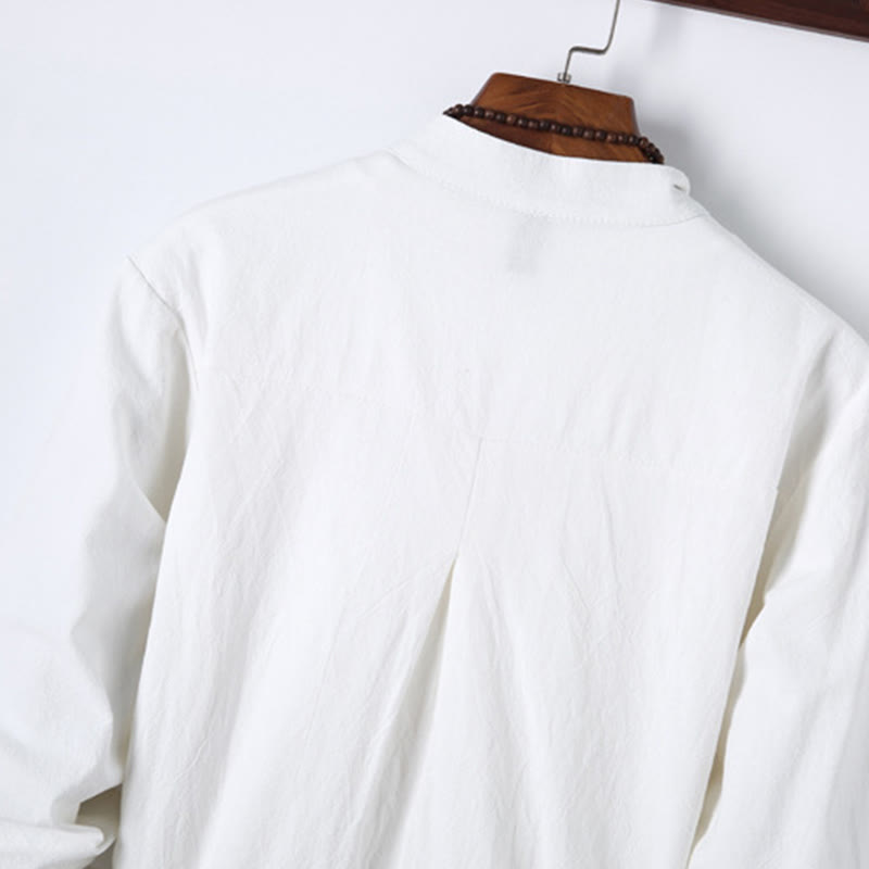 Buddha Stones, 2 szt., jednolity kolor, męski, bawełniany komplet koszuli z długim rękawem i spodniami, zapinany na guziki żaby, z kieszeniami - image 14