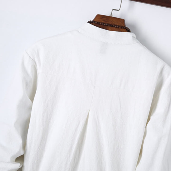 Buddha Stones, 2 szt., jednolity kolor, męski, bawełniany komplet koszuli z długim rękawem i spodniami, zapinany na guziki żaby, z kieszeniami - image 14