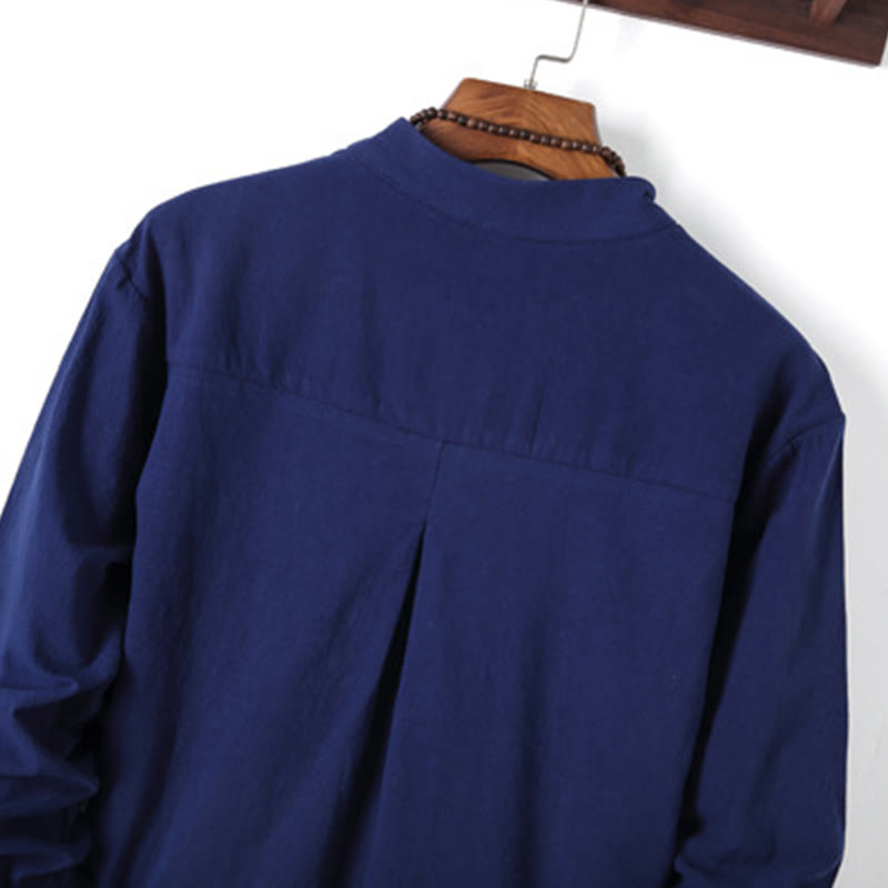 Buddha Stones, 2 szt., jednolity kolor, męski, bawełniany komplet koszuli z długim rękawem i spodniami, zapinany na guziki żaby, z kieszeniami - image 24