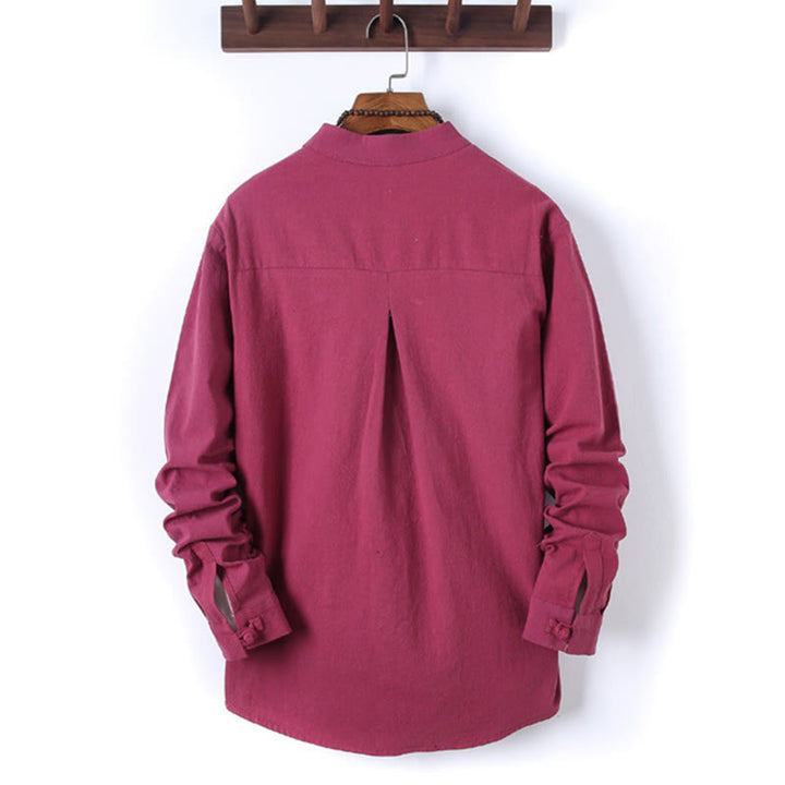 Buddha Stones, 2 szt., jednolity kolor, męski, bawełniany komplet koszuli z długim rękawem i spodniami, zapinany na guziki żaby, z kieszeniami - image 32