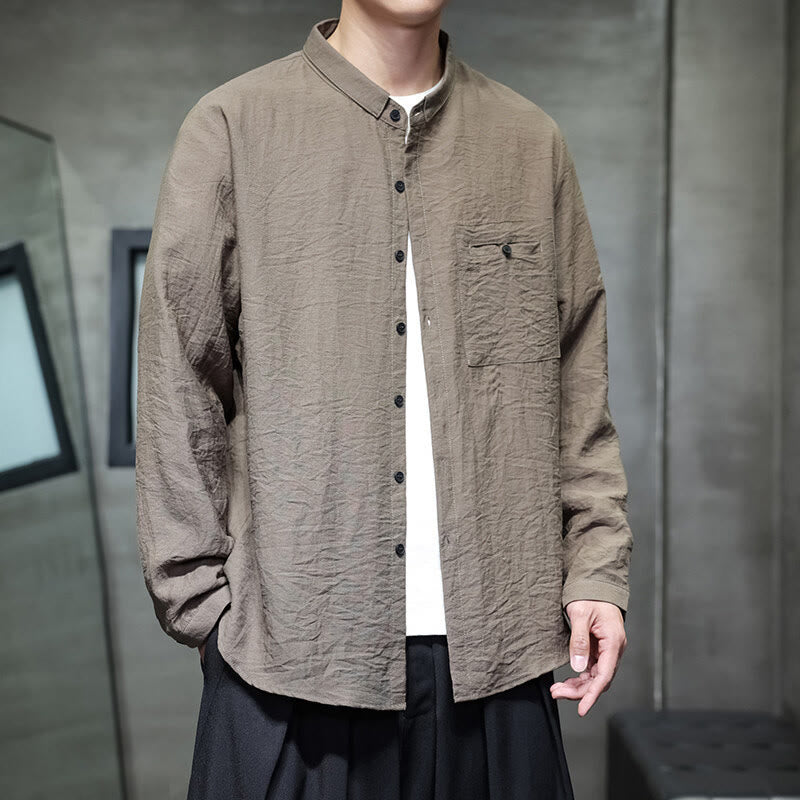 Koszula męska z długim rękawem i guzikami w jednolitym kolorze z Buddha Stones na wiosnę - Dębnik - US/UK/AU46， EU56 (5XL) - image 17