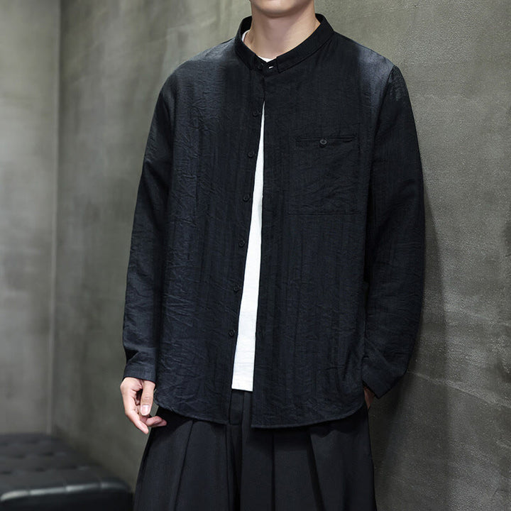 Koszula męska z długim rękawem i guzikami w jednolitym kolorze z Buddha Stones na wiosnę - image 2