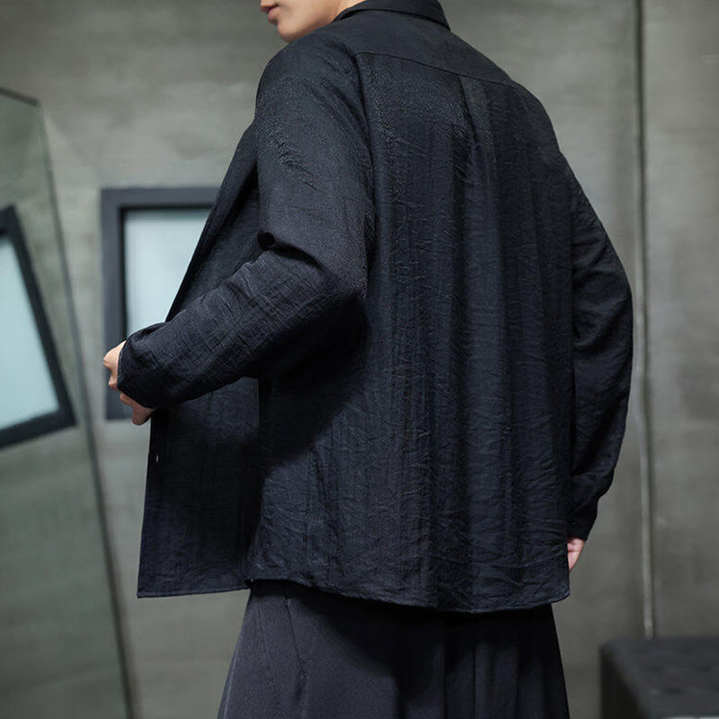 Koszula męska z długim rękawem i guzikami w jednolitym kolorze z Buddha Stones na wiosnę - image 4