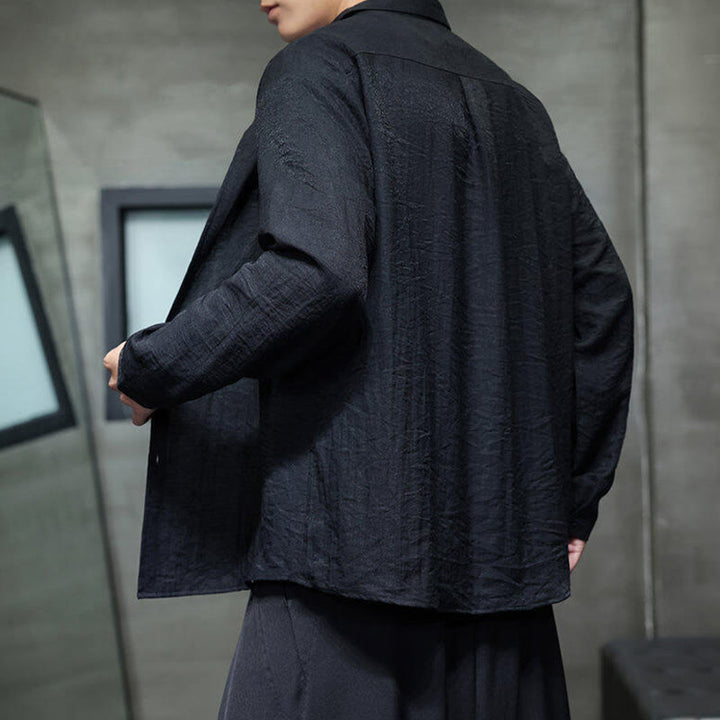 Koszula męska z długim rękawem i guzikami w jednolitym kolorze z Buddha Stones na wiosnę - image 4