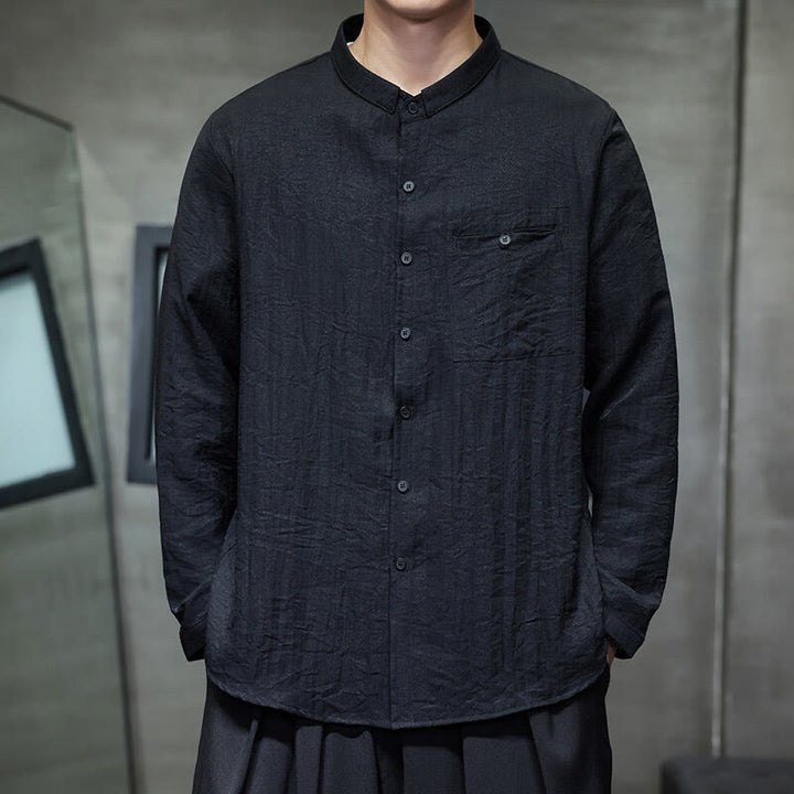 Koszula męska z długim rękawem i guzikami w jednolitym kolorze z Buddha Stones na wiosnę - image 1