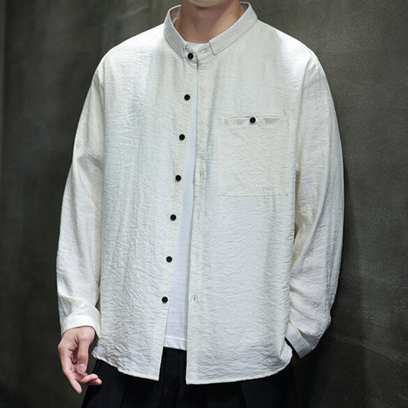 Koszula męska z długim rękawem i guzikami w jednolitym kolorze z Buddha Stones na wiosnę - image 11