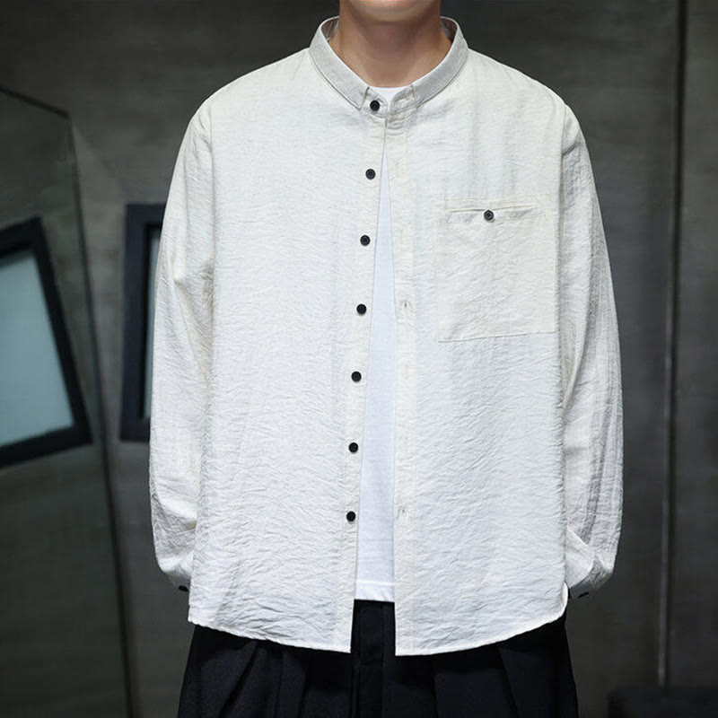 Koszula męska z długim rękawem i guzikami w jednolitym kolorze z Buddha Stones na wiosnę - image 12