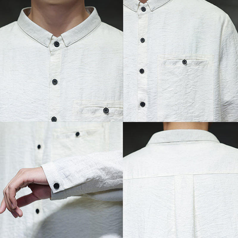 Koszula męska z długim rękawem i guzikami w jednolitym kolorze z Buddha Stones na wiosnę - image 16