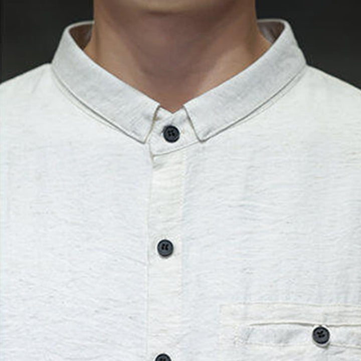 Koszula męska z długim rękawem i guzikami w jednolitym kolorze z Buddha Stones na wiosnę - image 15