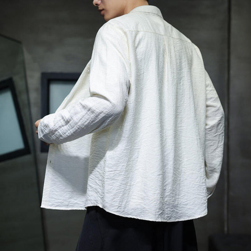 Koszula męska z długim rękawem i guzikami w jednolitym kolorze z Buddha Stones na wiosnę - image 10