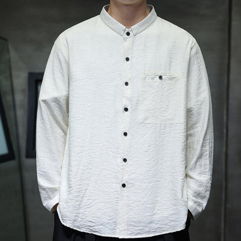 Koszula męska z długim rękawem i guzikami w jednolitym kolorze z Buddha Stones na wiosnę - image 7