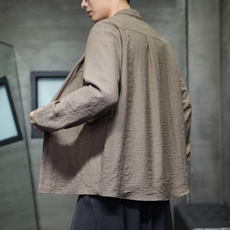 Koszula męska z długim rękawem i guzikami w jednolitym kolorze z Buddha Stones na wiosnę - image 21