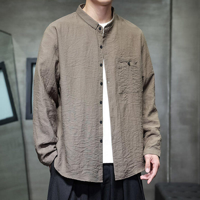 Koszula męska z długim rękawem i guzikami w jednolitym kolorze z Buddha Stones na wiosnę - image 18