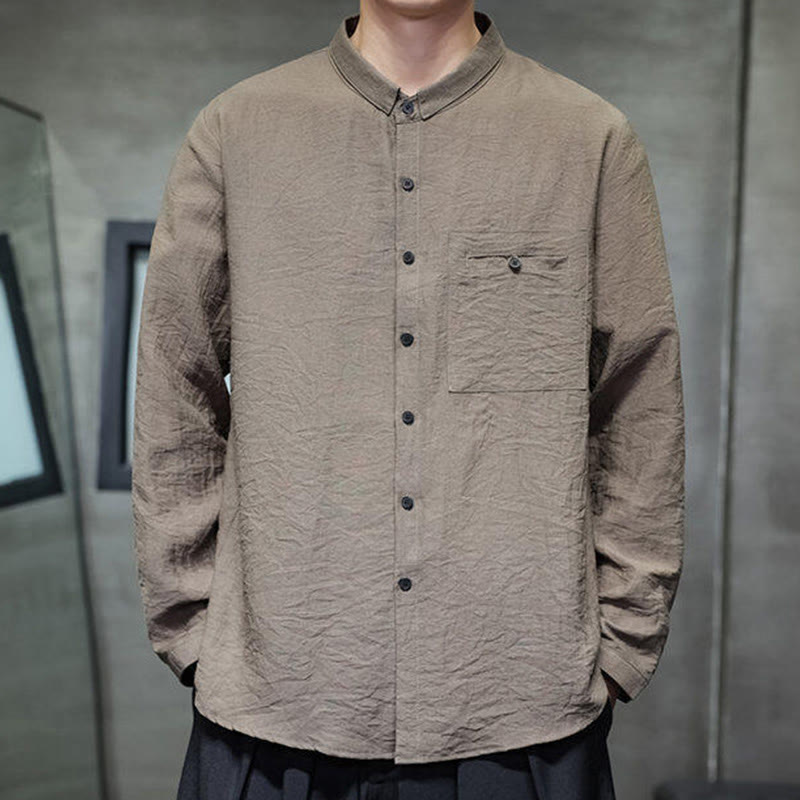 Koszula męska z długim rękawem i guzikami w jednolitym kolorze z Buddha Stones na wiosnę - image 22