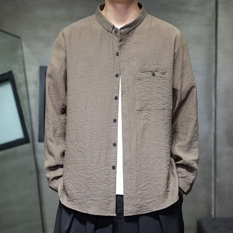 Koszula męska z długim rękawem i guzikami w jednolitym kolorze z Buddha Stones na wiosnę - image 19