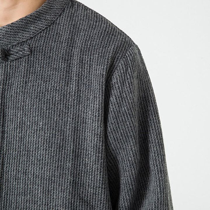 Kurtka męska z bawełnianego sztruksu z długimi rękawami i kieszeniami, w jednolitym kolorze, z żabim guzikiem i Buddha Stones - image 20