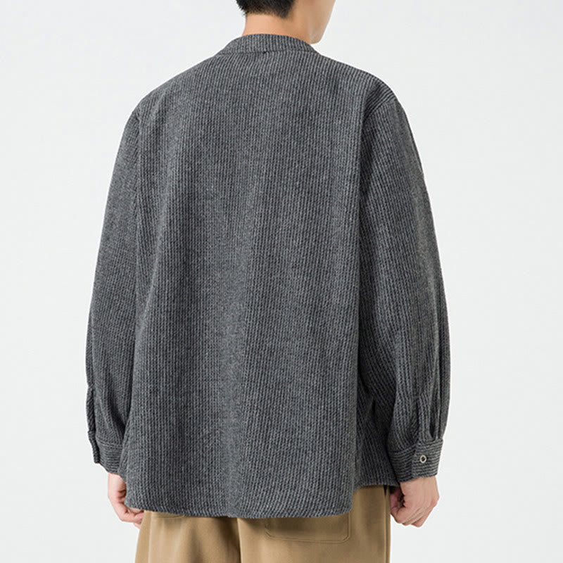 Kurtka męska z bawełnianego sztruksu z długimi rękawami i kieszeniami, w jednolitym kolorze, z żabim guzikiem i Buddha Stones - image 14