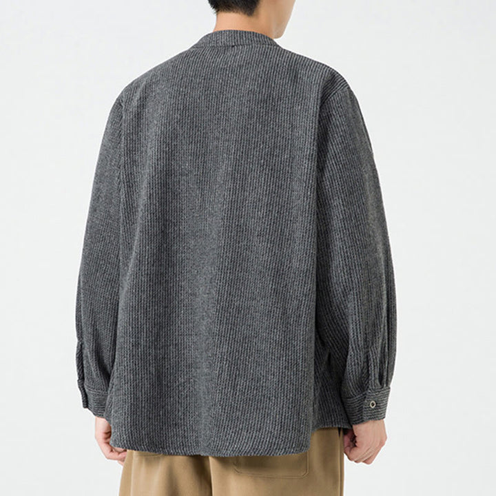 Kurtka męska z bawełnianego sztruksu z długimi rękawami i kieszeniami, w jednolitym kolorze, z żabim guzikiem i Buddha Stones - image 14