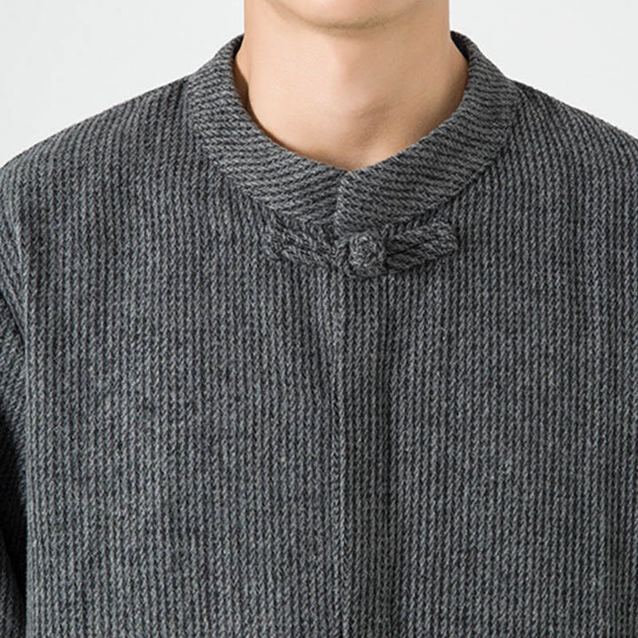 Kurtka męska z bawełnianego sztruksu z długimi rękawami i kieszeniami, w jednolitym kolorze, z żabim guzikiem i Buddha Stones - image 19