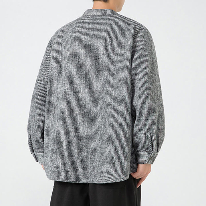 Kurtka męska z bawełnianego sztruksu z długimi rękawami i kieszeniami, w jednolitym kolorze, z żabim guzikiem i Buddha Stones - image 26