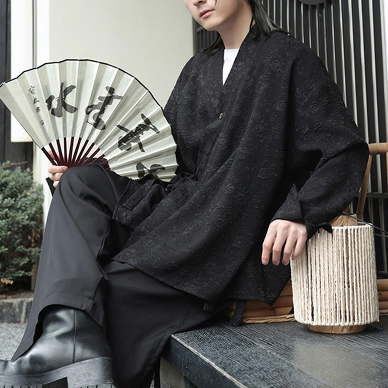 Koszula męska z długim rękawem i sznurowaniem „Buddha Stones Spring V-Neck Floral” - image 5