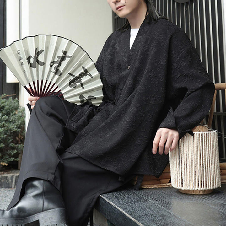 Koszula męska z długim rękawem i sznurowaniem „Buddha Stones Spring V-Neck Floral” - image 5