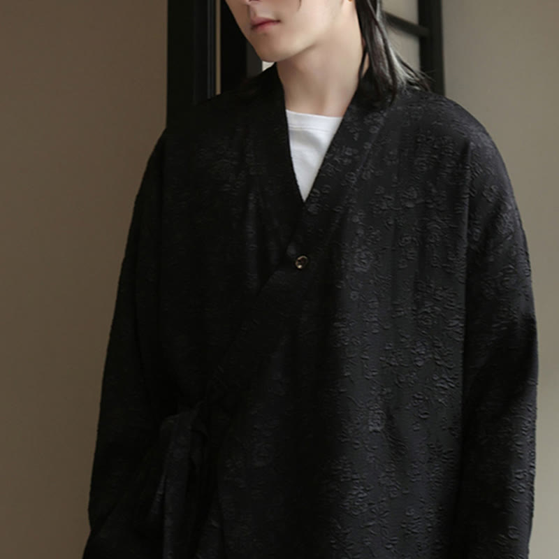 Koszula męska z długim rękawem i sznurowaniem „Buddha Stones Spring V-Neck Floral” - image 6