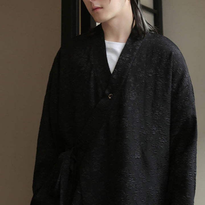 Koszula męska z długim rękawem i sznurowaniem „Buddha Stones Spring V-Neck Floral” - image 6