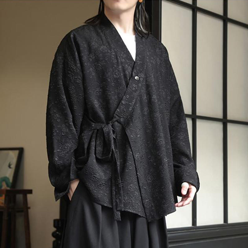 Koszula męska z długim rękawem i sznurowaniem „Buddha Stones Spring V-Neck Floral” - image 3