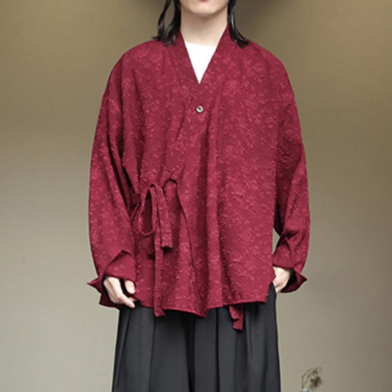 Koszula męska z długim rękawem i sznurowaniem „Buddha Stones Spring V-Neck Floral” - image 17