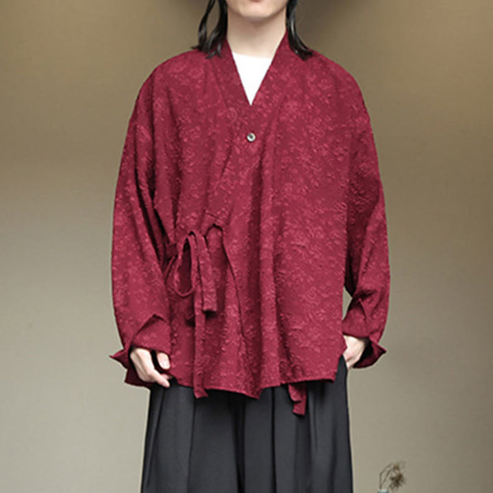 Koszula męska z długim rękawem i sznurowaniem „Buddha Stones Spring V-Neck Floral” - image 17