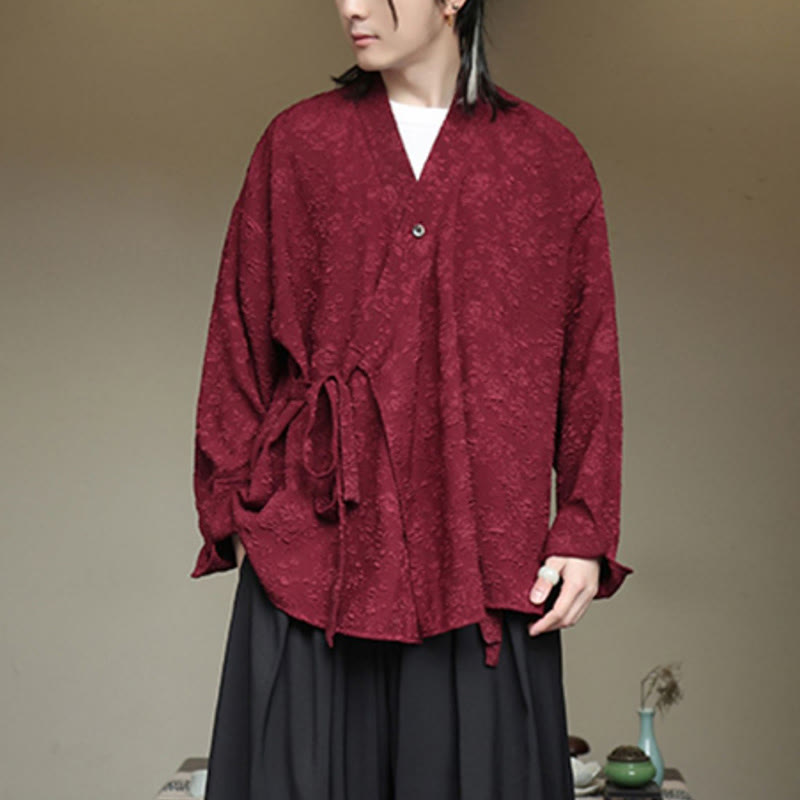 Koszula męska z długim rękawem i sznurowaniem „Buddha Stones Spring V-Neck Floral” - image 16