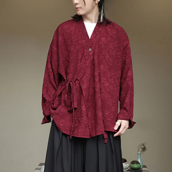 Koszula męska z długim rękawem i sznurowaniem „Buddha Stones Spring V-Neck Floral” - image 16