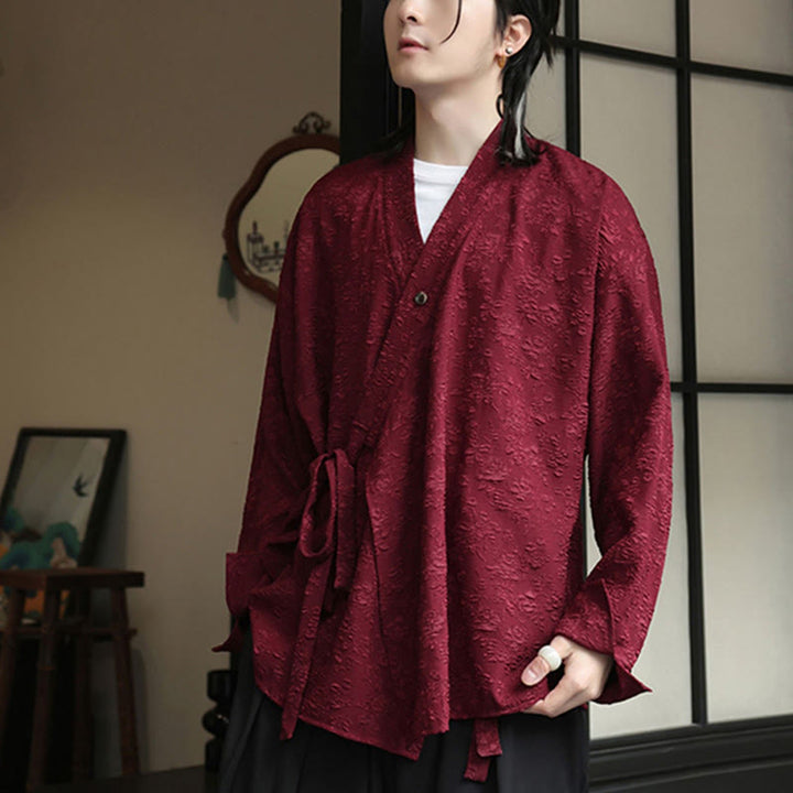 Koszula męska z długim rękawem i sznurowaniem „Buddha Stones Spring V-Neck Floral” - image 13