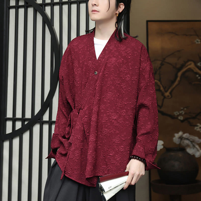 Koszula męska z długim rękawem i sznurowaniem „Buddha Stones Spring V-Neck Floral” - image 12