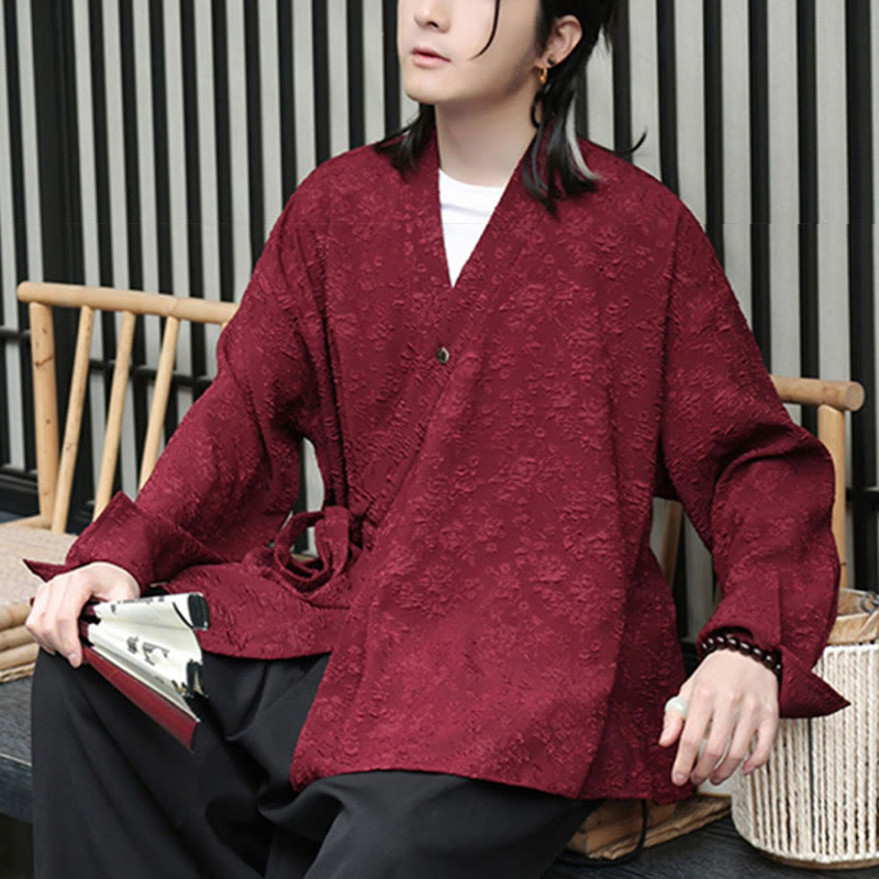 Koszula męska z długim rękawem i sznurowaniem „Buddha Stones Spring V-Neck Floral” - image 11