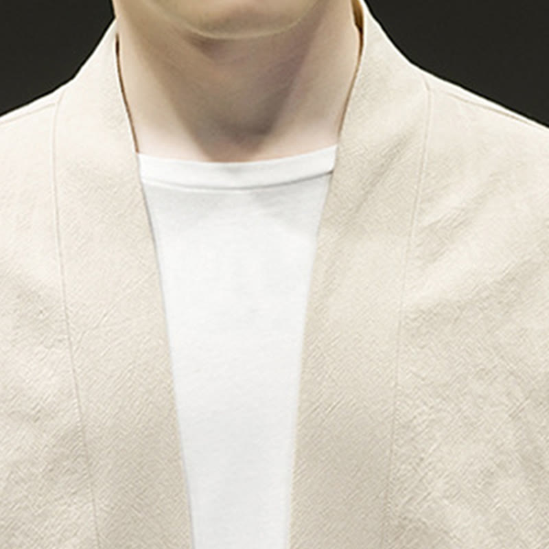 Buddha Stones Solidne Pomyślne Chmury Kurtka Męska Kimono Bawełniane z Długim Rękawem Otwartym Przodem - image 5