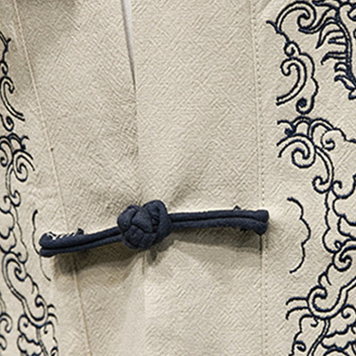 Buddha Stones Solidne Pomyślne Chmury Kurtka Męska Kimono Bawełniane z Długim Rękawem Otwartym Przodem - image 6