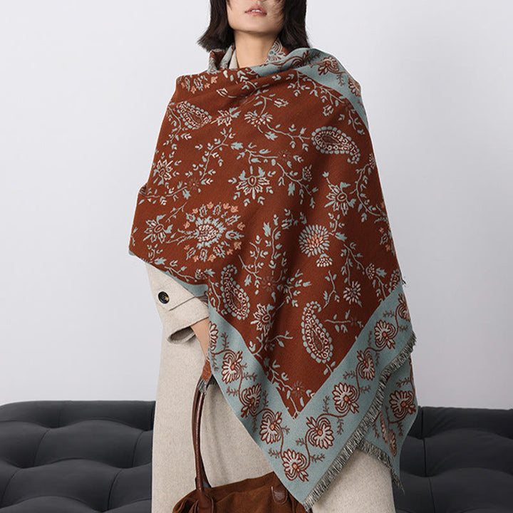 Buddha Stones, zagęszczony zimowy szal z motywem paisley, kwiaty winorośli, miękki szal - image 4