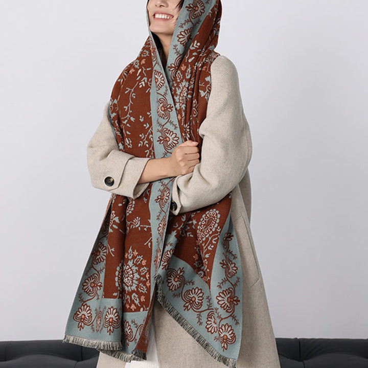 Buddha Stones, zagęszczony zimowy szal z motywem paisley, kwiaty winorośli, miękki szal - image 5