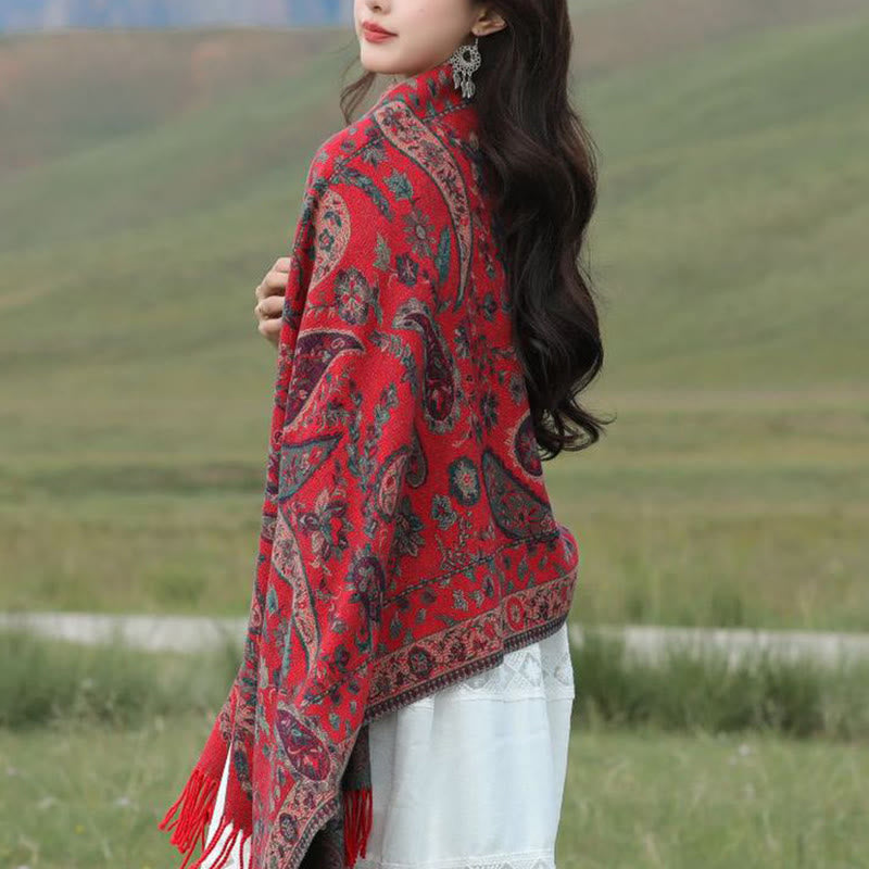 Miękki szal z frędzlami i haftowanymi kwiatami Paisley w kształcie Buddha Stones - image 23