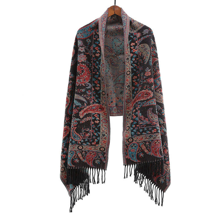 Miękki szal z frędzlami i haftowanymi kwiatami Paisley w kształcie Buddha Stones - image 1
