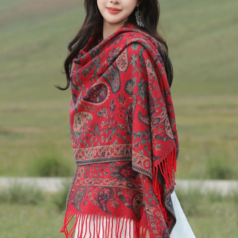 Miękki szal z frędzlami i haftowanymi kwiatami Paisley w kształcie Buddha Stones - image 19