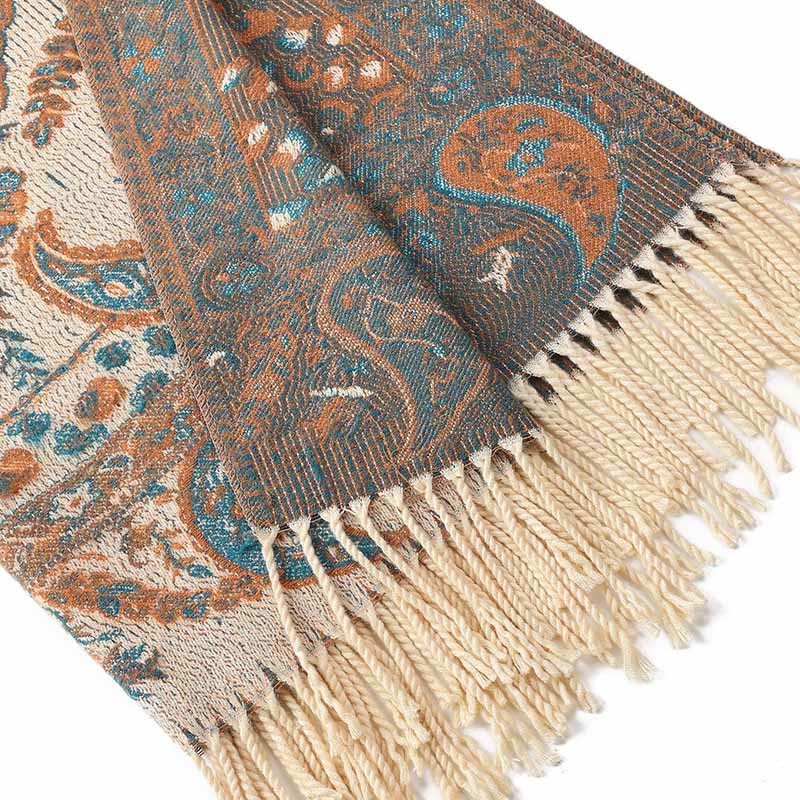 Miękki szal z frędzlami i haftowanymi kwiatami Paisley w kształcie Buddha Stones - image 15