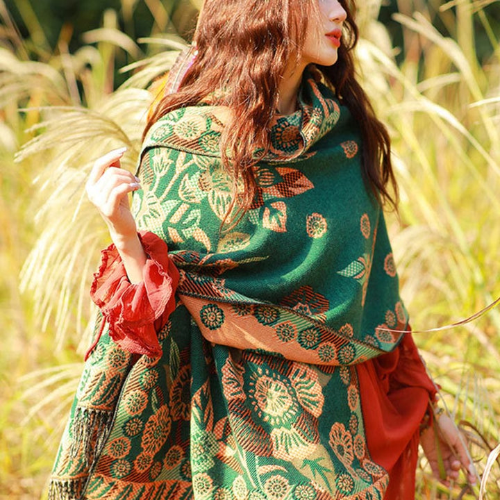 Buddha Stones Żakardowy Etniczny Paisley Roślinny Wzór Chwost Miękki Termiczny Szal - image 33