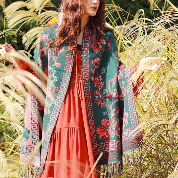 Buddha Stones Żakardowy Etniczny Paisley Roślinny Wzór Chwost Miękki Termiczny Szal - image 36