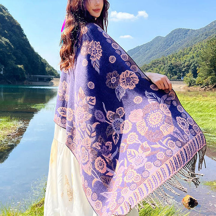 Buddha Stones Żakardowy Etniczny Paisley Roślinny Wzór Chwost Miękki Termiczny Szal - image 24