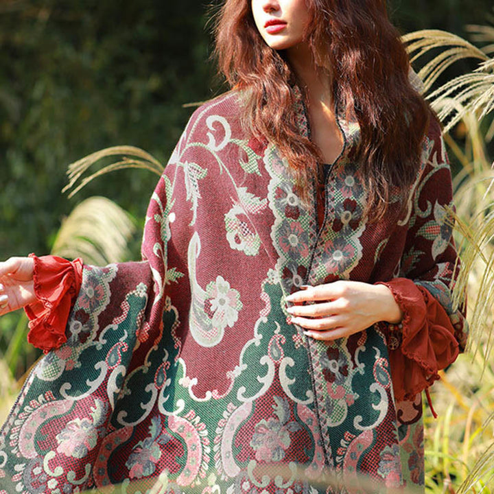 Buddha Stones Żakardowy Etniczny Paisley Roślinny Wzór Chwost Miękki Termiczny Szal - image 5