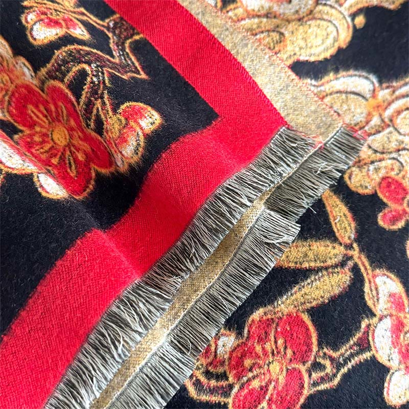 Buddha Stones Zimowy Żuraw Kwiat Śliwy Pomyślne Chmury Wzór Frędzle Przytulny Szalik Szal - image 4