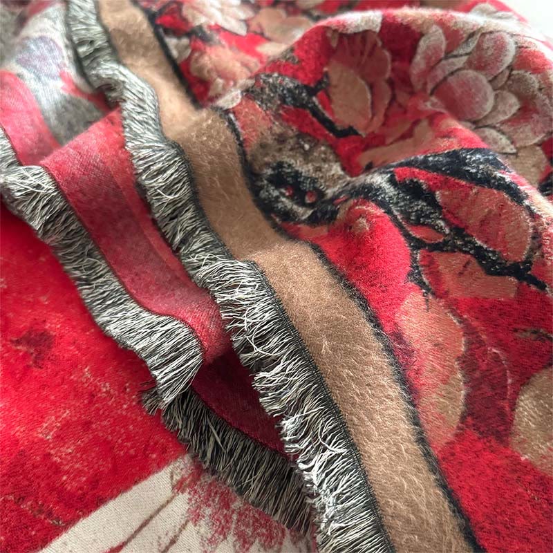 Buddha Stones, jesienny żuraw, lotos, wzór kwiatu śliwki, frędzle, miękki, przytulny szal - image 4